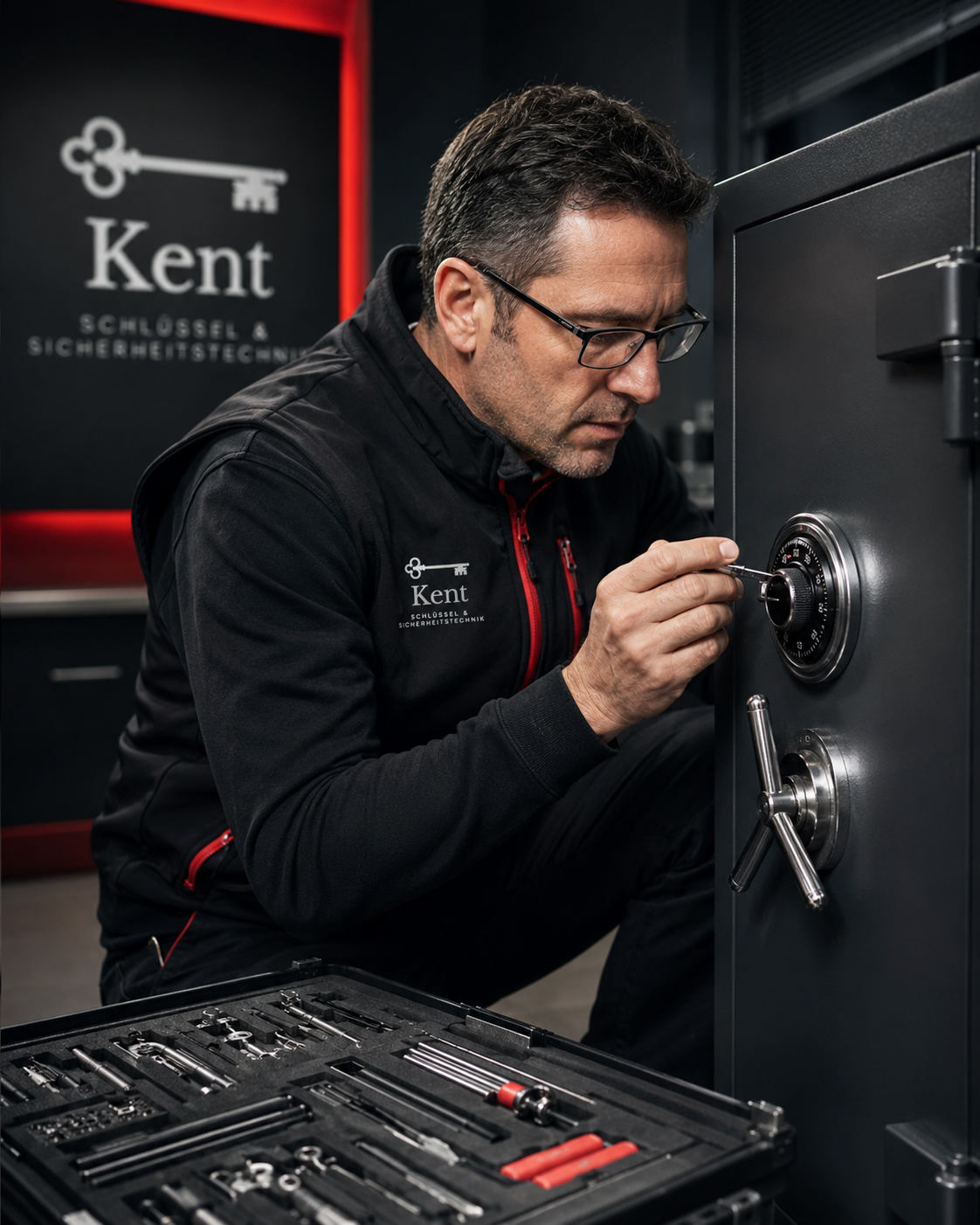 Kent Monteur arbeitet an einem Tresor
